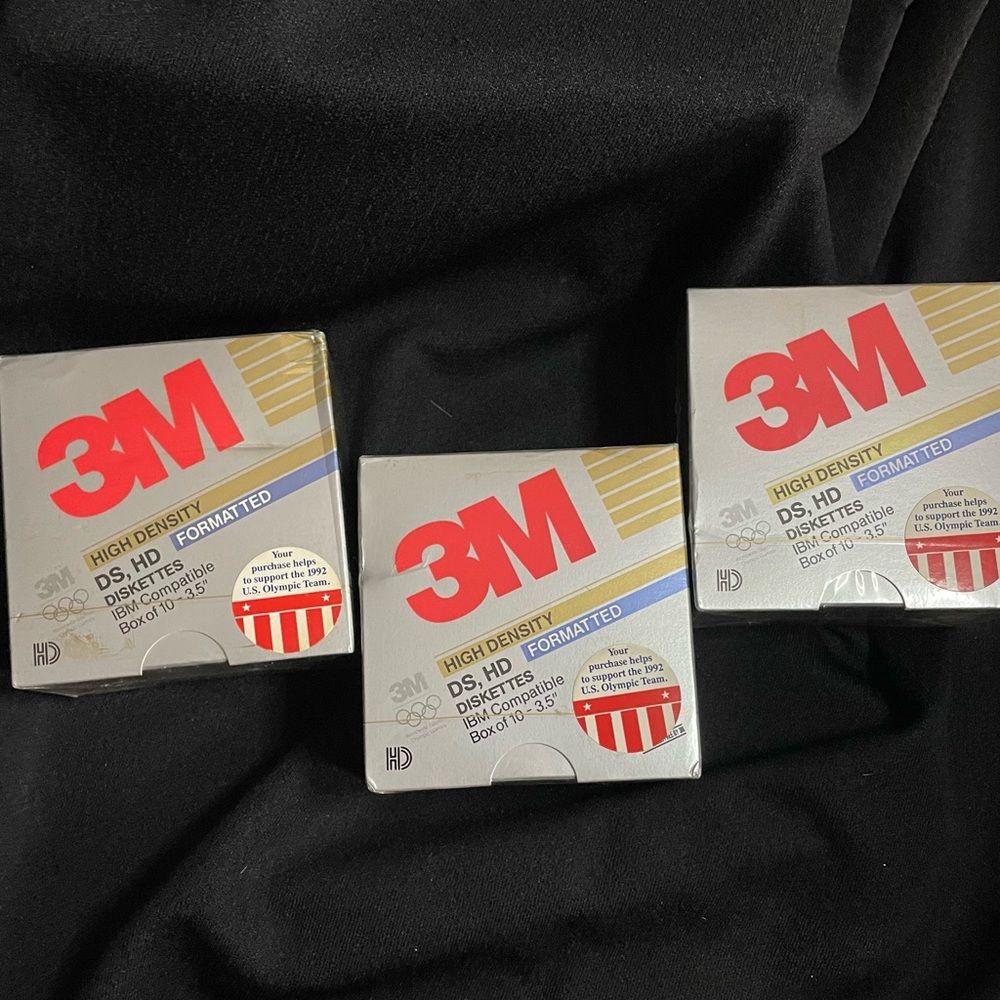 VTG 1989 set of 3 unopened 3M High Density DS-HD 3.5” Diskettes (10 per box)